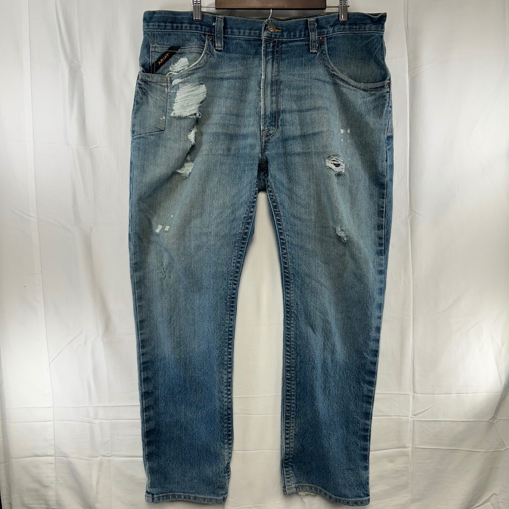 Ariat Rebar M4 Jeans Mens 40x32 Blue Distressed DuraStretch Edge Bootcut *